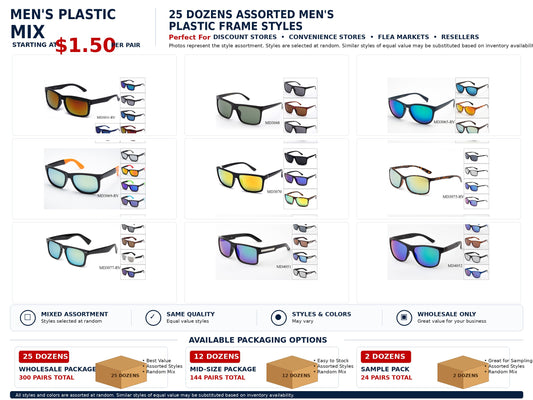 Men's Plastic Mix Wholesale Sunglasses