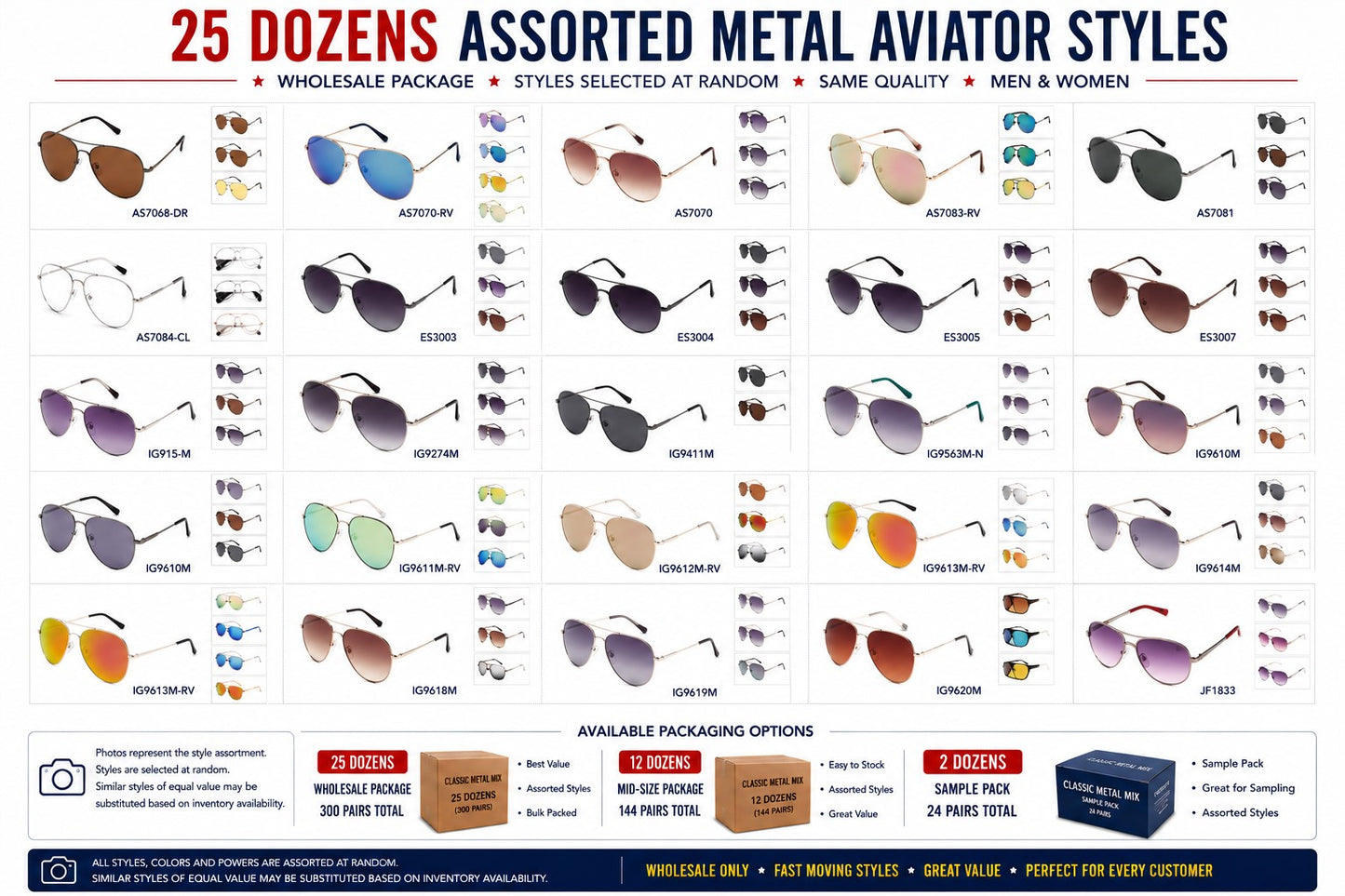 Aviator Mix Assorted Sunglasses