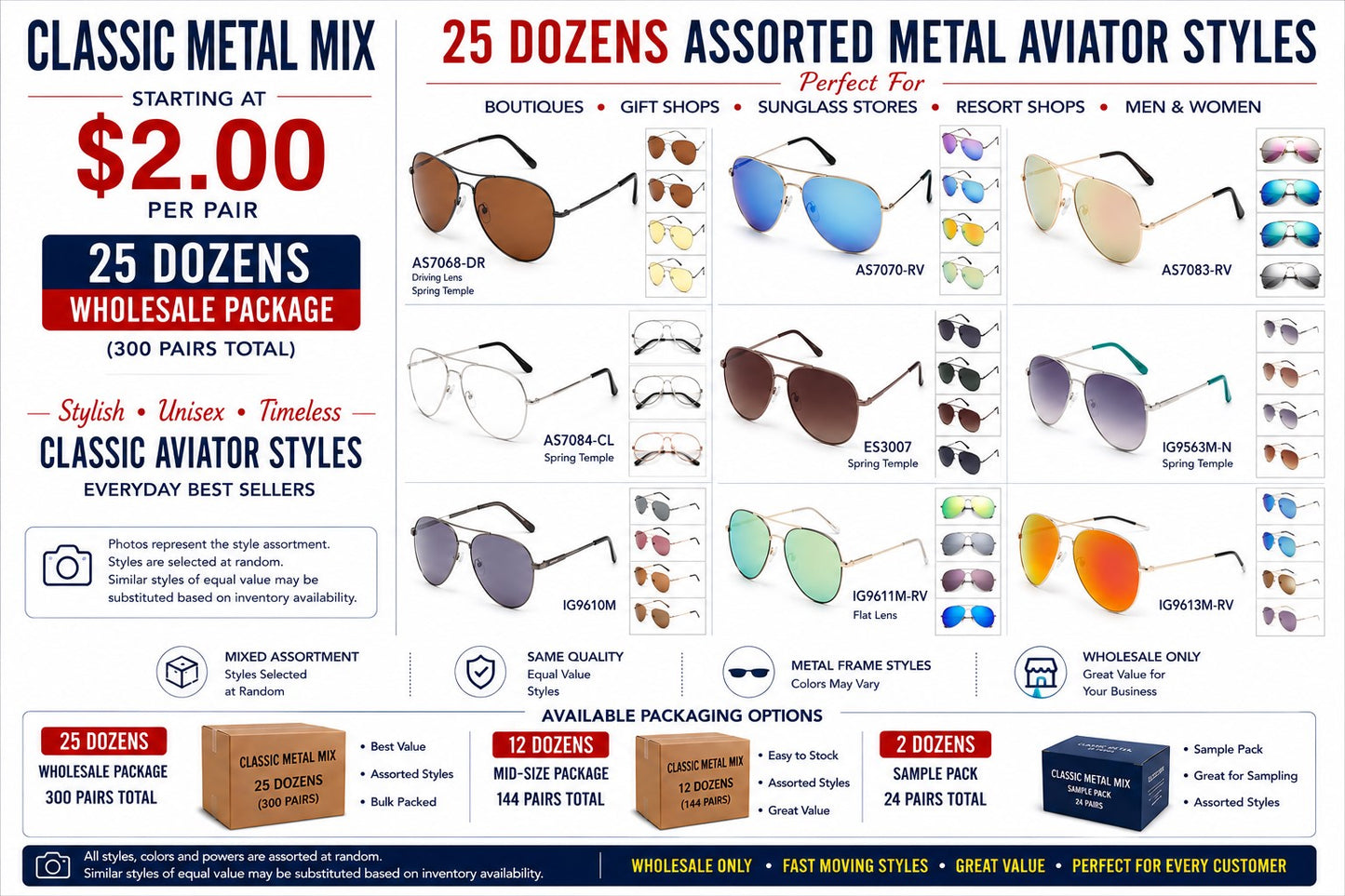 Aviator Mix Assorted Sunglasses